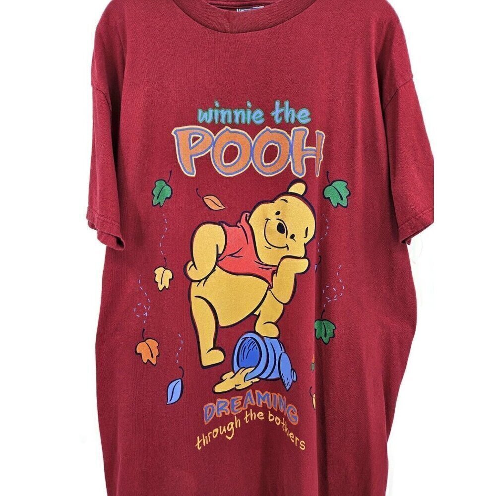 Vtg Winnie the Pooh Long Sleep T Shirt One Size Fits Most Red Cotton Disney